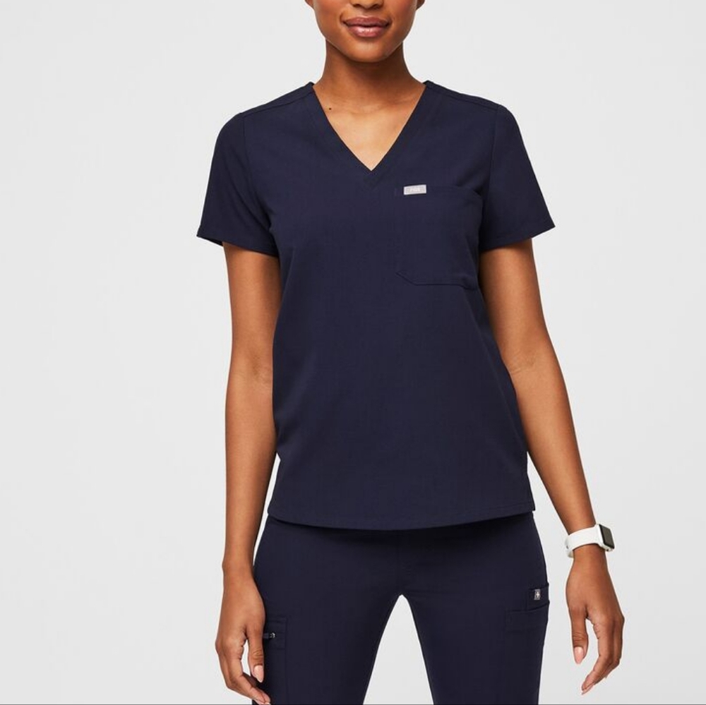 Figs Catarina One Pocket Scrub Top in Navy - Picture 2 of 6